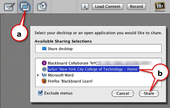 Application Sharing Instructors may give you permission to demonstrate an application you have through Blackboard Collaborate without the instructor and other