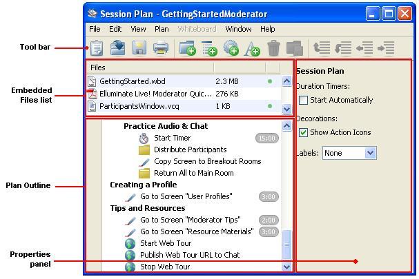 The Plan Editor The Plan editor consists of four elements: 1. The Tool bar contains buttons to perform common operations. 2.