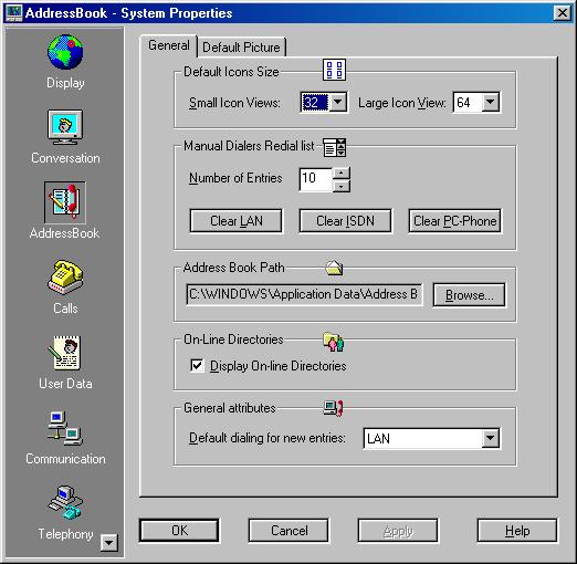 Chapter 4 Setting Up The Address Book Online Directories Display Online Directories General Attributes Default Dialing Select to view the online directories and their lists in the Address Book