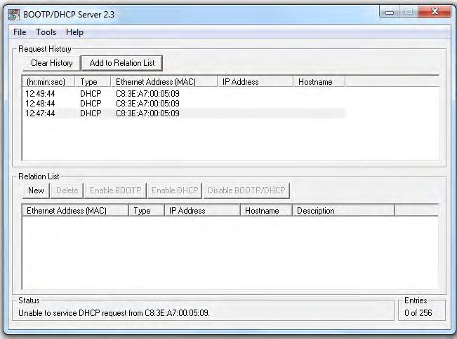 SERVOLASER Xpert Controlling via IndraLogic XLC L45 2.2 Assigning an IP address to the Xpert using BOOTP/DHCP Server Next, assign an IP address to the Xpert via the BOOTP/DHCP Server software.