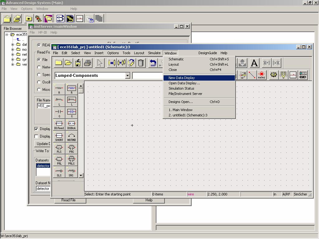4. In order to observe the data stored in the dataset, click on New Data Display window under Window on the top menu panel as shown in figure 4. 5.