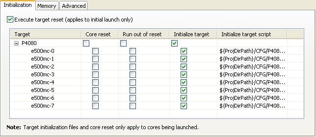 5.5.1 Initialization tab Use the Initialization tab to specify target initialization file for various cores.