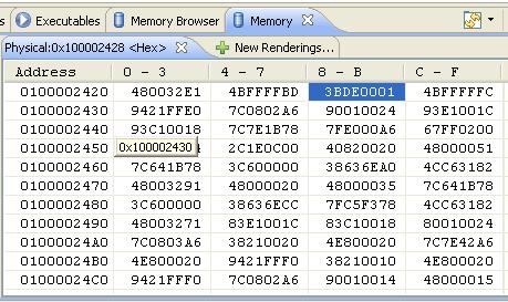 Working with Debugger Viewing memory Figure 52: Memory View The Memory view seamlessly displays 32-bit, 36-bit, 40-bit, and 64-bit addresses depending upon the selected memory space and