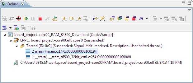 To debug multiple cores, follow these steps: 1. Select a multi-core project in the CodeWarrior Projects view. 2. Select Run > Debug.