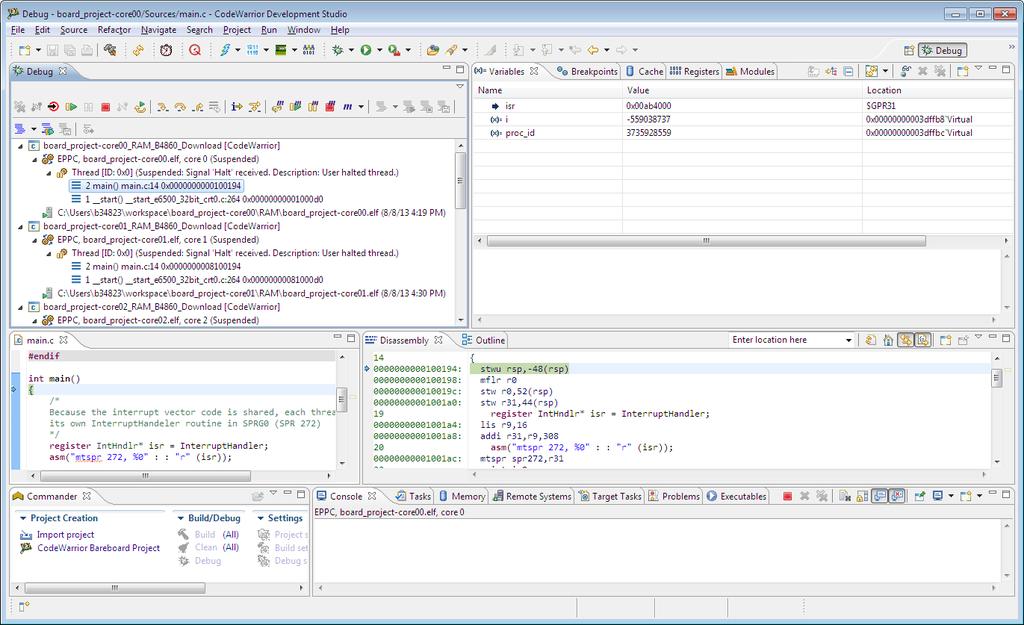 Figure 61: Multi-Core Debugging - Debug Core 0 Multi-Core Debugging Debugging Multi-Core Projects 3. Download all other cores associated with the project. 4.