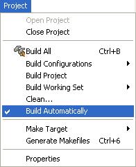 Working with Projects Importing Classic CodeWarrior Projects To automatically build all the projects in a workspace, select Project > Build Automatically from the CodeWarrior IDE menu bar.