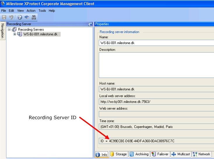 XProtect Corporate ID Numbers Recording Server GUID To find a GUID number for a recording server in XProtect Corporate, do the following: 1.