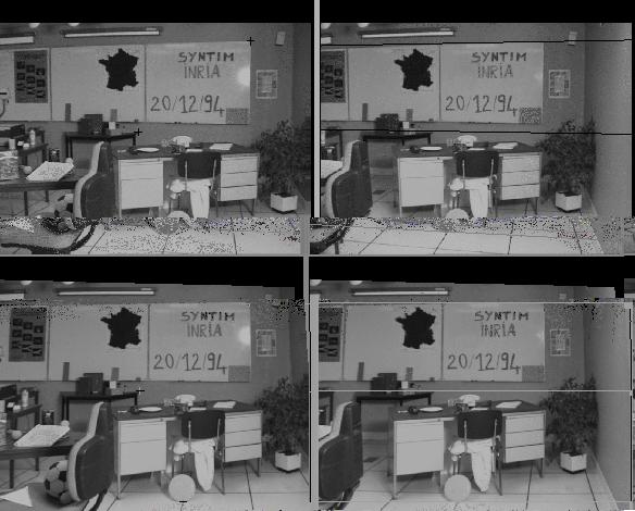 Figure 3: Stereo Pair. The top row shows is the original stereo pair. The epipoles are displayed as white lines on the right.