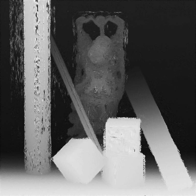 The global stereo algorithm also achieves a satisfactory result, but has obvious difficulties on the specular statue and metal beam.