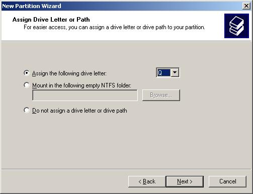 Specify partition size Assign drive
