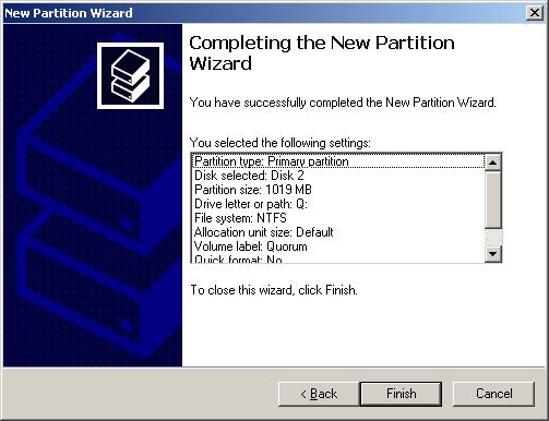 Press the Finish button to format the disk. Partition the generic disk.