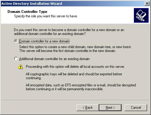Specify domain controller type