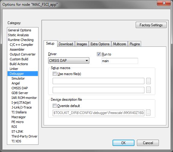 Step 7: Make the appropriate debugger settings in the project options window: Step