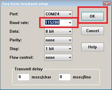 Step 4: Figure 21: Setting correct baud rate Start the applications by pressing any available key on the FRDM boards: first the coordinator and then