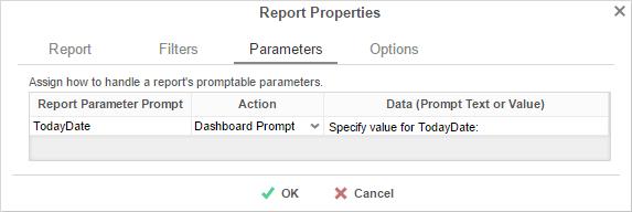 For each Parameter: Use the Action dropdown to select how the parameter should prompt.