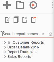 Searching Reports To search for a specific report, enter your search terms in the search box in the Main Menu. All reports that contain one or more of the search terms in their names will appear.