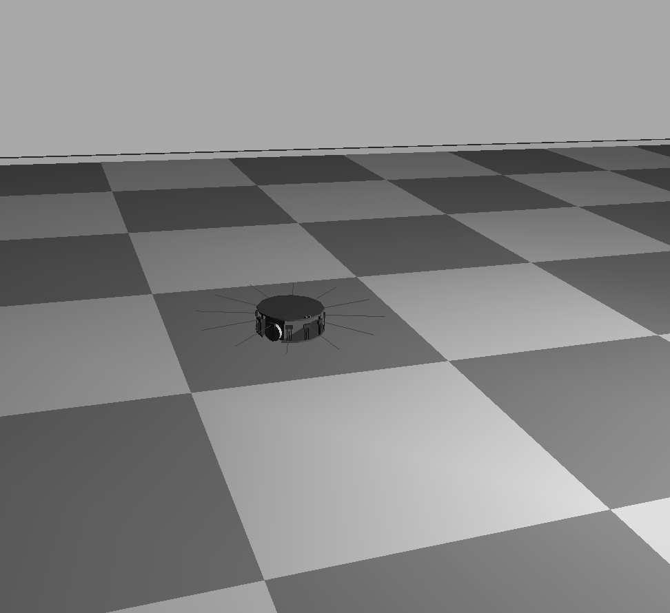 Fig. 0. then becomes: Robot arena with Khepera robot. Rays represent proximity sensors.