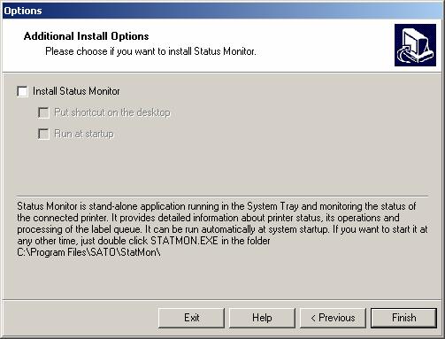 If you want to install Status Monitor, please tick the Install