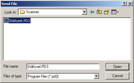 Click on to send the program file to download to the scanner. Ensure that the scanner is already configured and placed on the Communication Unit (CU). See the On the Scanner section below.