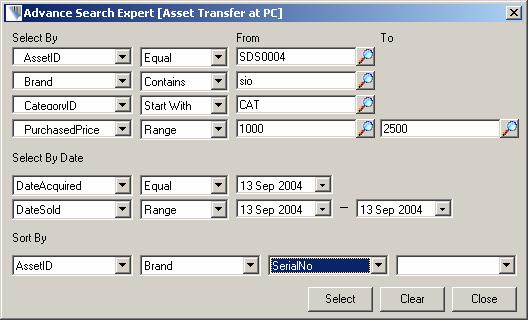 selected asset records displayed on the screen to new destination. o User must highlight at least one record to transfer.