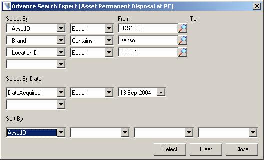 5.5. Asset Permanent Disposal at PC Click < SEARCH > to search for asset records that matches the Search Criteria from the database.