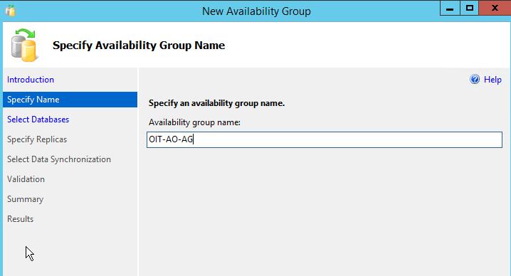 New Availability Group Wizard Name the