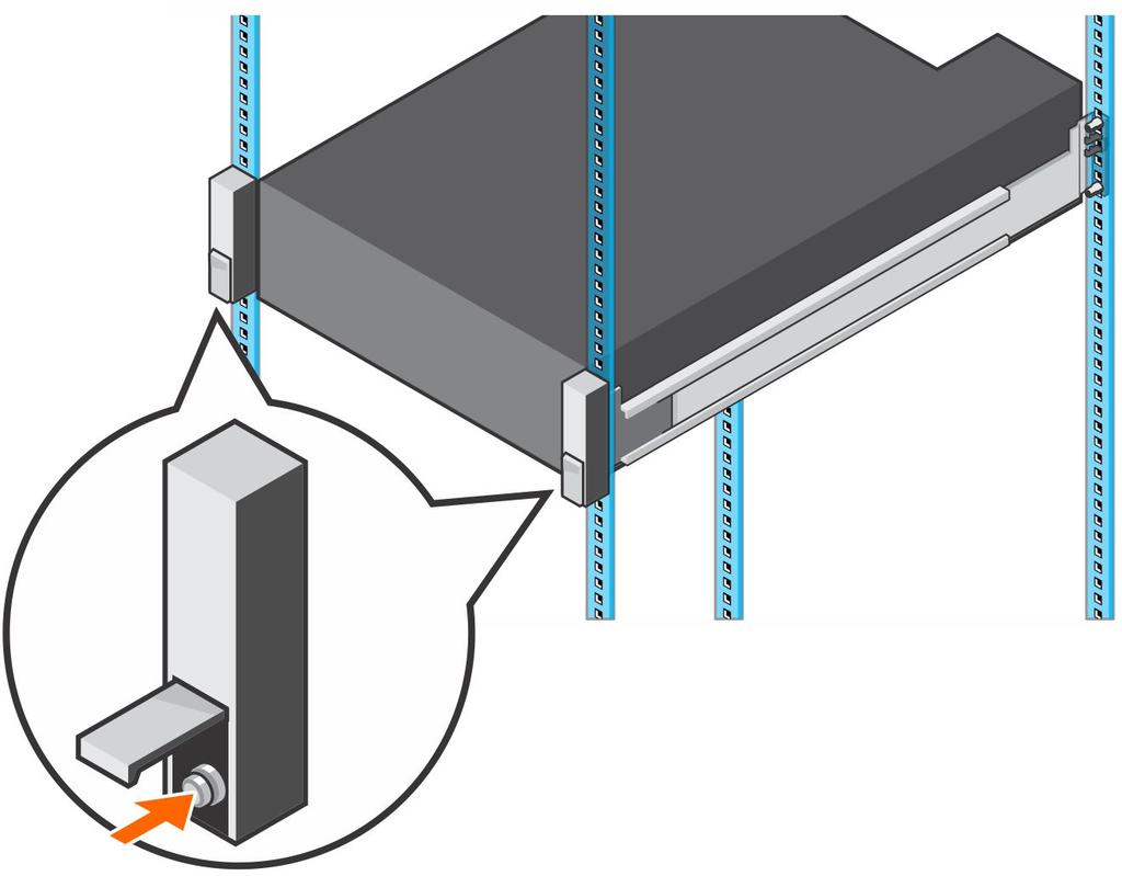 Figure 4. Tighten the Screws If the Storage Center system includes expansion enclosures, mount the expansion enclosures in the rack.