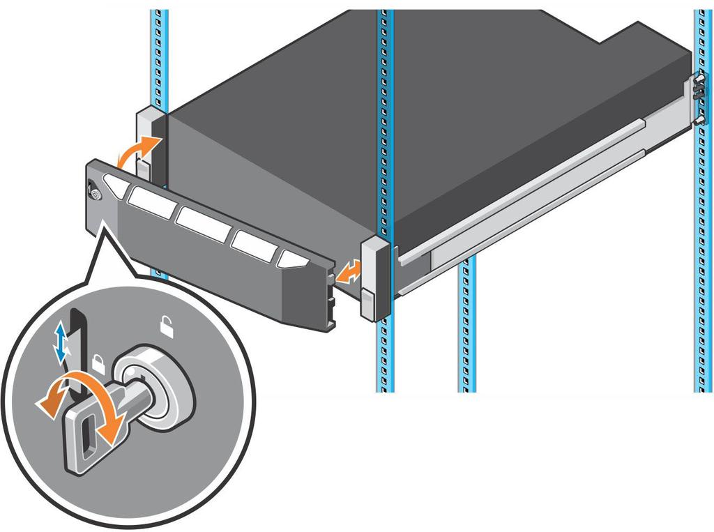 Figure 5. Front Bezel 2. Insert the left end of the bezel into the securing slot until the release latch snaps into place. 3. Secure the bezel with the keylock.