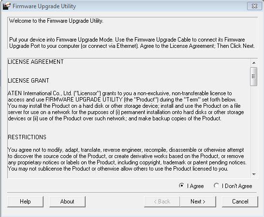 3. Read the License Agreement and click I Agree button and click Next. 4. The Firmware Upgrade Utility main screen appears.