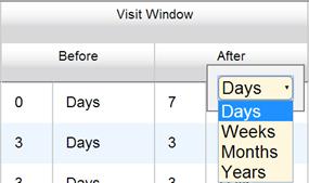 Define Study Visit Windows Visit Windows allow the user to record the timeframe in which a patient visit must occur as specified in the Protocol Schedule of Events. 1. SELECT the Manage Visits tab 2.