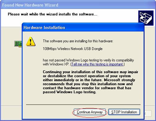 4. After installing the driver of USB, there will be another pop-up window as the following picture to