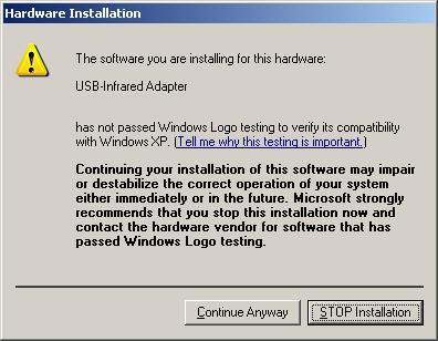 9. It will then search the USB-Infrared Adapter. 10. If your OS is Windows XP, this will pop up the right window to alert.