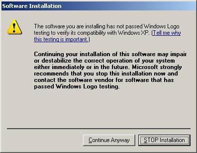 5. If your OS is Windows XP, this setup.exe file will pop up the right figure to alert. Just click Continue Anyway to go on.