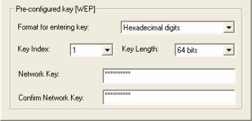 Pre-configured key [WEP] You can also create encryption keys manually by pulling down the Key Length menu and select either 64bit or 128bit encryption method in the Pre-configured key section of this