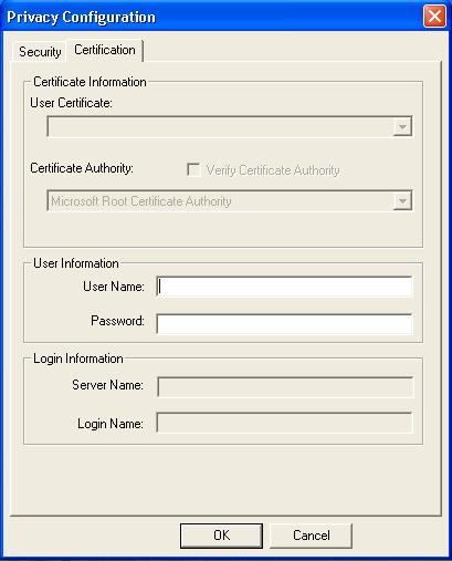 LEAP: Clicking the Certification tab for LEAP shows the following menu. LEAP requires the mutual authentication between station and access points.