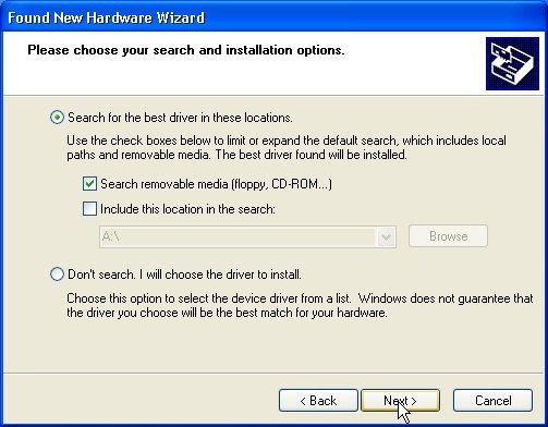 media (floppy, CD-ROM ) check box and click on Next to install the