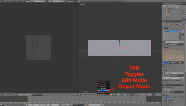 To be able to select individual faces we nee to switch from Object Mode to Edit Mode. With your mouse cursor over the 3D Editor Viewport press the TABKEY. You are now in Edit Mode.
