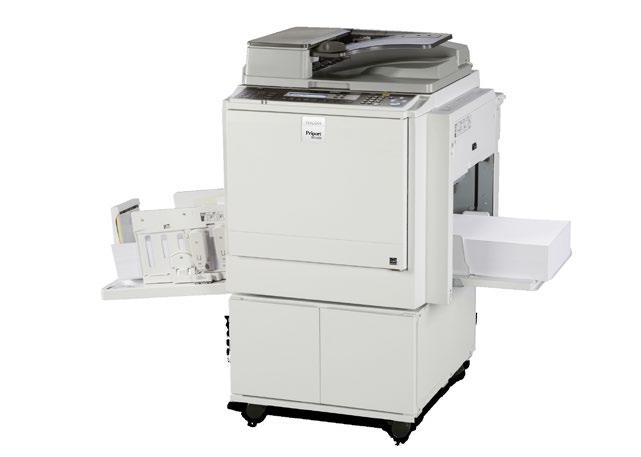 Digital Duplicators Priport DX 3343 Fully automatic one-drum stencil system Adjustable print speed of 80-130-ppm From 3.5" x 5.5" to 10.8" x 15.