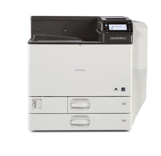 Color Laser Printers Aficio SP C830DN Series Print speed of 45-ppm black & white and full-color Up to 12" x 18" paper size (or 12" x 49" via Bypass Tray) 4,400 sheet maximum paper