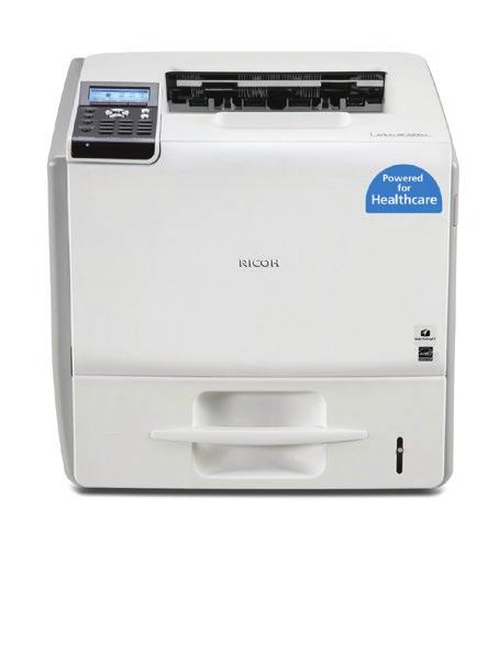 Healthcare Optimized Printers & MFPs Aficio SP 5210DNHW/ SP 5210DNHT B&W laser printer Print speed of 52-ppm black & white Print hospital ID Wristbands and other media as narrow as 3.