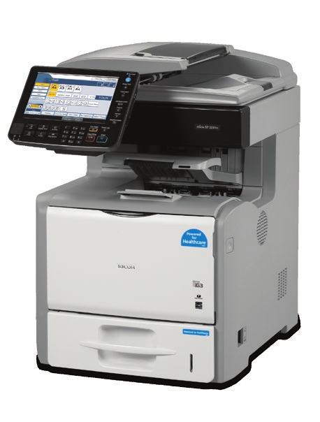 Healthcare Optimized Printers & MFPs Aficio SP 5210SFHW/ SP 5210SFHT 4-in-1 MFP (print/copy/scan/fax) Print speed of 52-ppm black & white Print hospital ID Wristbands and other media as narrow as 3.