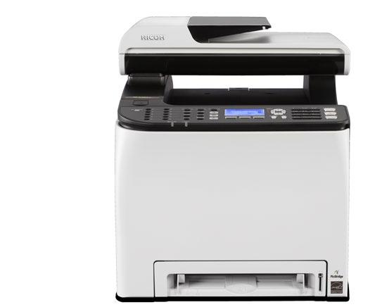 Multifunction Color SP C252SF Print speed of 21-ppm black & white and full-color Standard copy/print/fax/scan 751 sheet maximum paper capacity 256 MB RAM Up to 2,400 x 600 dpi equivalent Up to 83 lb.