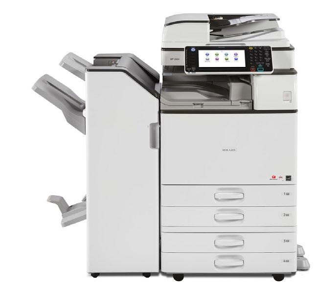 Multifunction B&W MP 2501SP Copy/print speed of 25-ppm Standard copy/print/color scan/ optional fax Up to 600 x 600 dpi resolution Standard 1 GB RAM (shared) Optional 1.