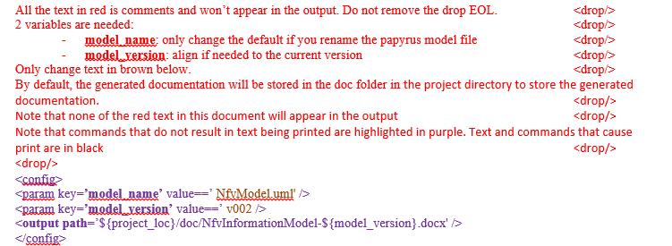 21 GR NFV-IFA 016 V2.4.1 (2018-02) Figure 6.4-2: Gendoc template parameters Only change the text in brown. Do not touch the rest of the template.