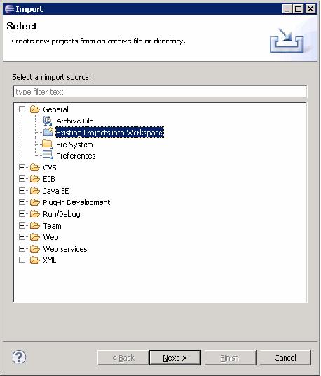 Chapter 3: Developing Jython Adapters c. Under Select root directory, select the Analyzer workspace, usually located under: C:\hp\UCMDB\DataFlowProbe\tools\discoveryAnalyzerWorkspace. d. Select Copy projects into workspace to create a real copy of the existing workspace.