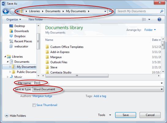 Creating a Microsoft Word Document C. The file type. Note that this defaults to ".docx", which is the default file type for Microsoft Word 2013 and 2016 documents.