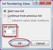 Set value to section, select a number and click