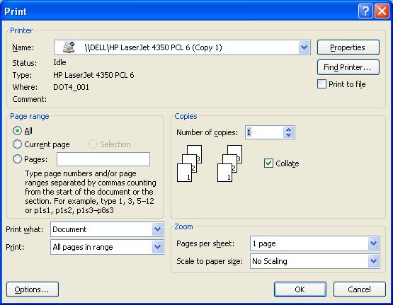 ECDL Module Three - Page 127 Use the Print dialog box to select required options such as: Printer Name: You may have more than one printer available that