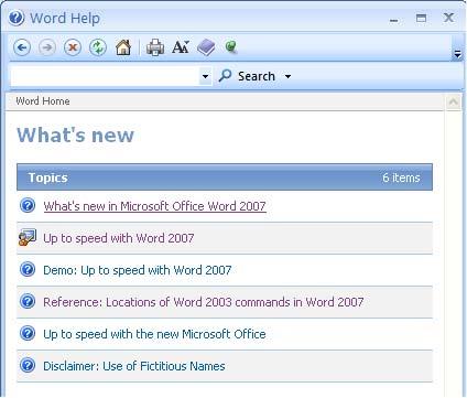Click on the 'What's new in Microsoft Office Word 2007' topic and you will see a