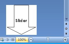 Drag the slider control, displayed at the bottom-right of the document to make the document display